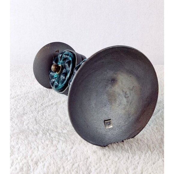 Candle Holder Stick Hand Blown Glass Forest Green Metal Gray India Boho Decor 7" - Picture 9 of 11